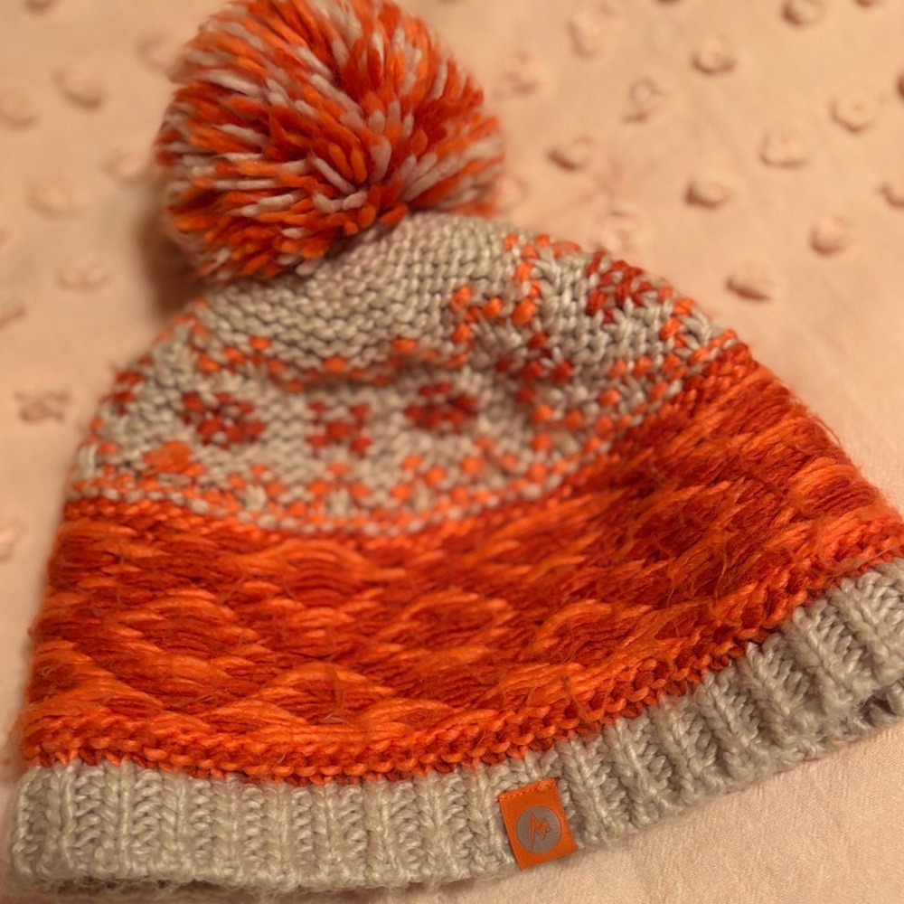 Cozy Orange and Gray Kids Pom-Pom Beanie